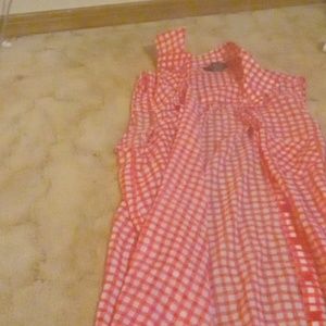 Sheer red and white plaid blouse